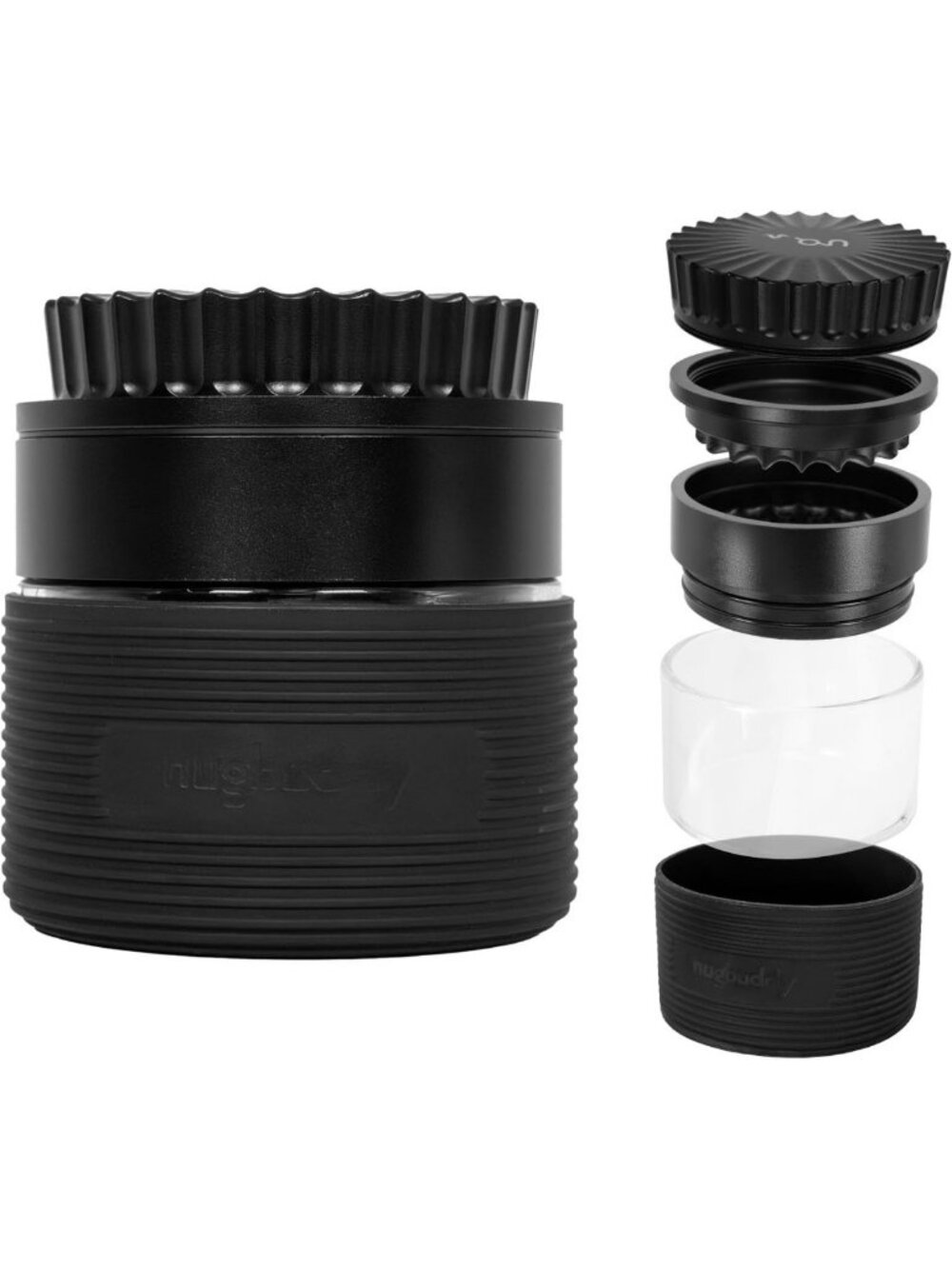 Herb & Spice Grinder with Non-Stick Ceramic Coating, Glass Chamber & Storage